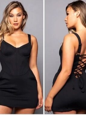 TA3 Swim Seamed Squarey Corset Swim Dress in Black - Size 2X